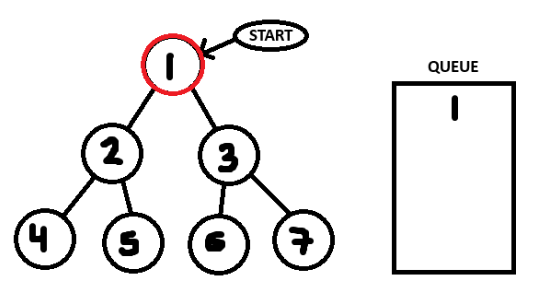 Queue initialized with node 1