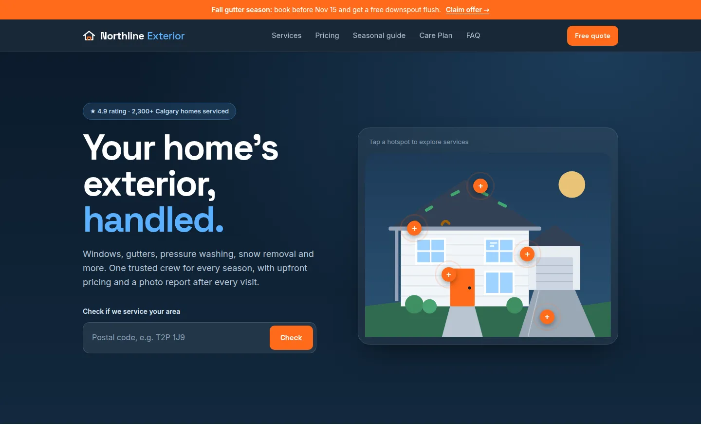 Homepage of the Northline Exterior demo site