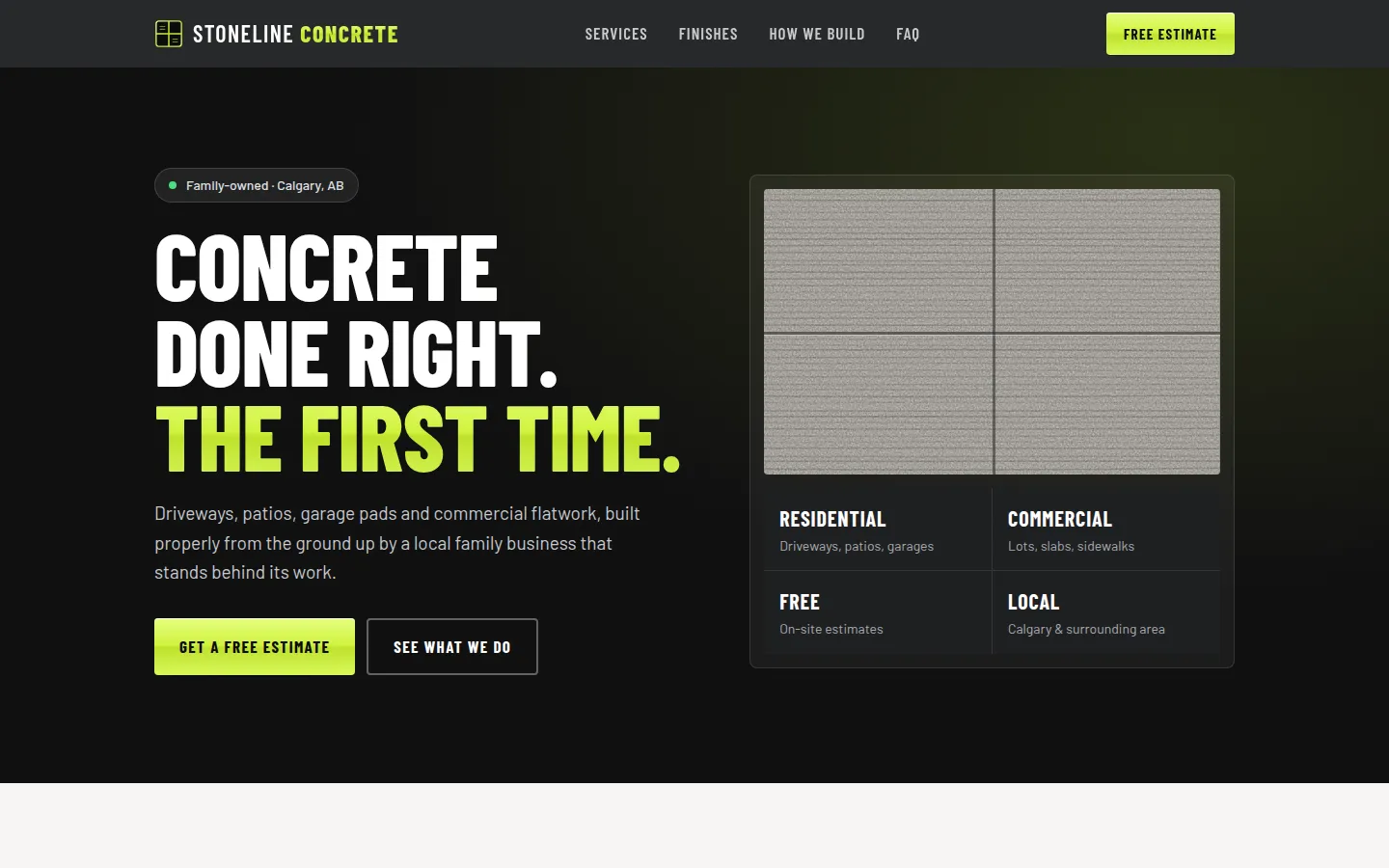 Homepage of the Stoneline Concrete Co. demo site