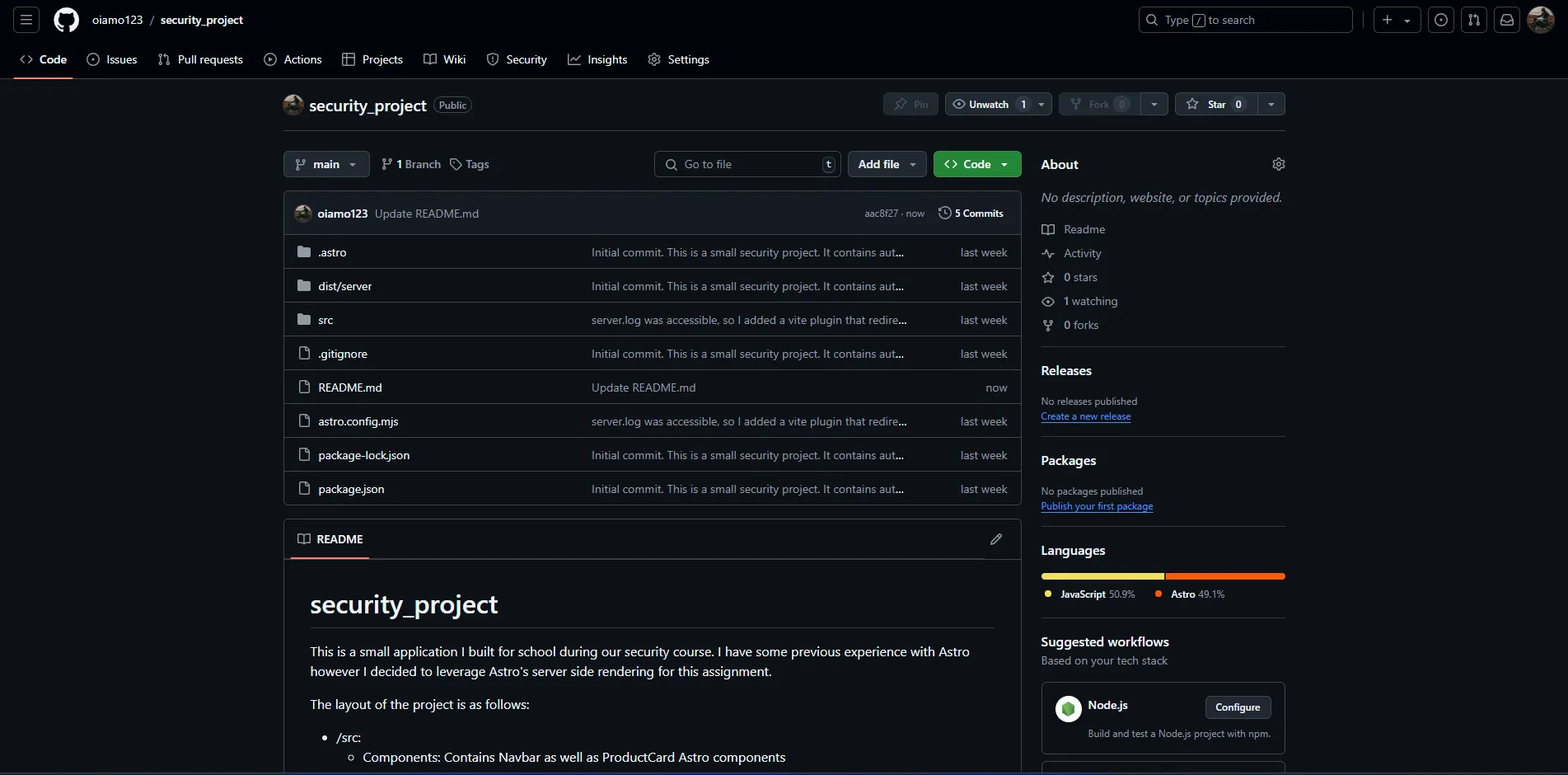 Screenshot of Security Project